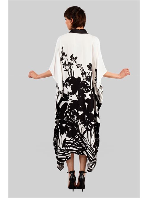Abito kimono in raso fantasia Clips | T3504210BIANCO/NERO