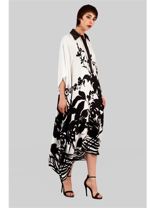 Abito kimono in raso fantasia Clips | T3504210BIANCO/NERO
