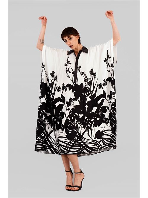 Abito kimono in raso fantasia Clips | T3504210BIANCO/NERO
