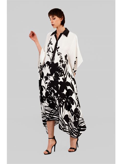Abito kimono in raso fantasia Clips | T3504210BIANCO/NERO