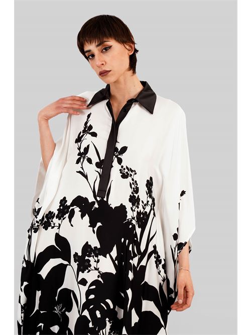 Abito kimono in raso fantasia Clips | T3504210BIANCO/NERO