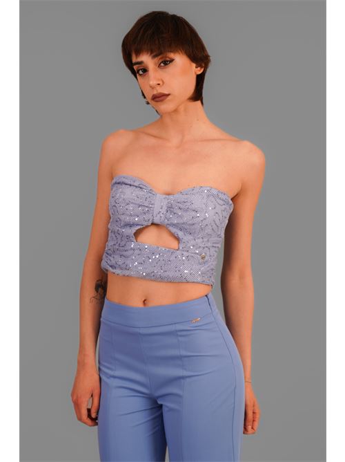 Top in microrete con pailettes Nualy | 15163CIELO