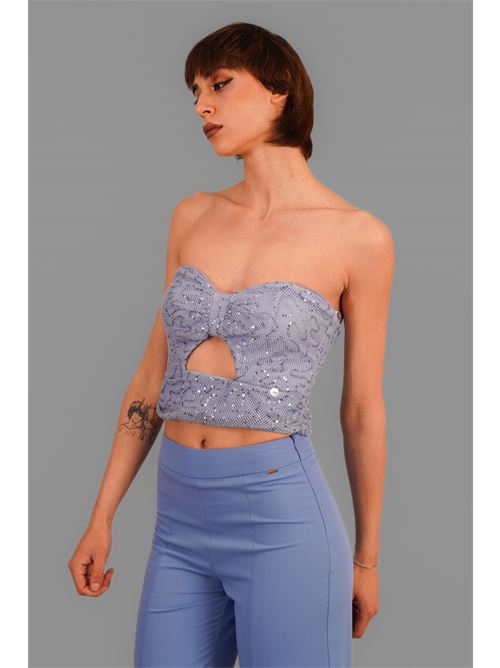 Top in microrete con pailettes Nualy | 15163CIELO