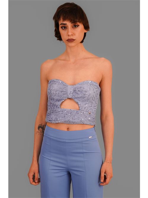 Top in microrete con pailettes Nualy | 15163CIELO