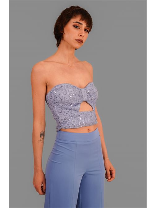 Top in microrete con pailettes Nualy | 15163CIELO