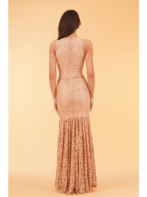 Abito lungo in pizzo elastico Dramee | 26749MOCHA