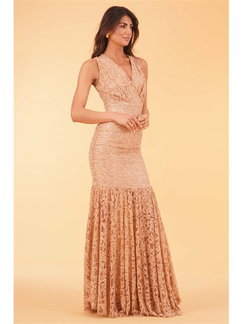 Abito lungo in pizzo elastico Dramee | 26749MOCHA