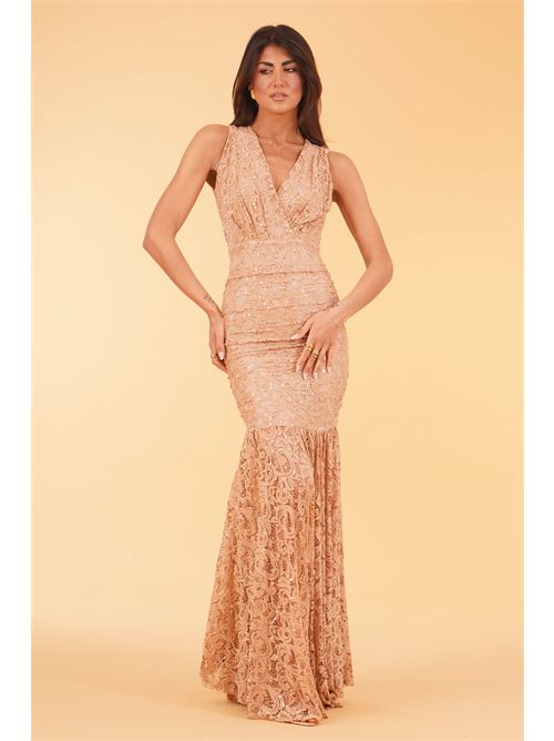 Abito lungo in pizzo elastico Dramee | 26749MOCHA